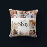 Coussin 60e anniversaire moderne noir photo collage simple<br><div class="desc">Bonjour soixante 60e anniversaire moderne noir collage photo collage coussin maison cadeau. Conception de texte de script moderne. Partie d'une collection.</div>