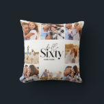 Coussin 60e anniversaire moderne noir photo collage simple<br><div class="desc">Bonjour soixante 60e anniversaire moderne noir collage photo collage coussin maison cadeau. Conception de texte de script moderne. Partie d'une collection.</div>