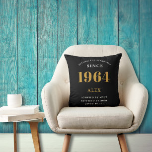 Coussin 60e anniversaire Nom 1964 Black Gold Elegant Chic