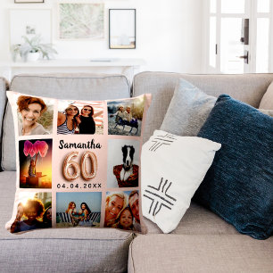 Coussin 60e anniversaire rose or blush rose collage photo