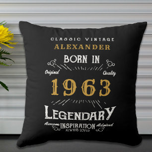 Coussin 60th Birthday 1963 Ajouter Nom Black Gold Legend