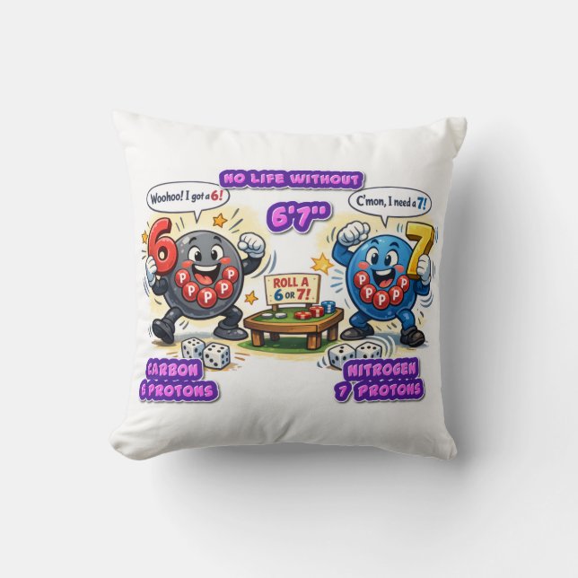 Coussin 6’7” Éléments de chimie vitaux pour la survie (Recto)