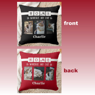 Coussin 6 photo collage amoureux des animaux noir rouge