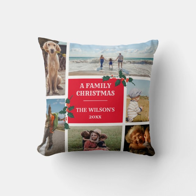 Coussin 6 photos personnalisées Collage de la famille Noël (Recto)