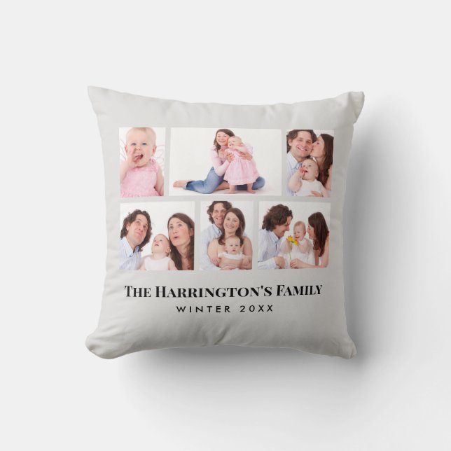 Coussin 6 sections Photo personnalisée Cadres gris minimal (Recto)