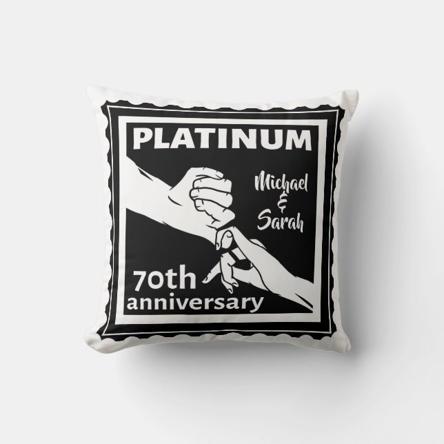 Coussin 70e anniversaire du mariage platine bleu tradition (Recto)