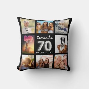 Coussin 70e anniversaire noir argent photo collage