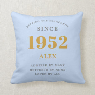 Coussin 70e anniversaire Nom 1952 Blue Grey Elegant Chic