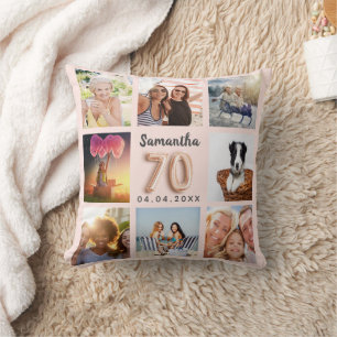 Coussin 70e anniversaire rose blush photo collage