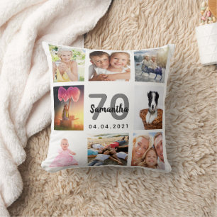 Coussin 70e anniversaire sur mesure photo collage femme bl