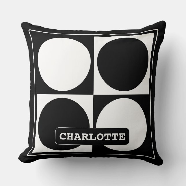 Coussin 70s Checks and Circles Black and White (Recto)