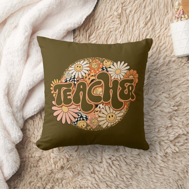 Coussin 70s Style Floral "Teacher" Appreciation (Couverture)