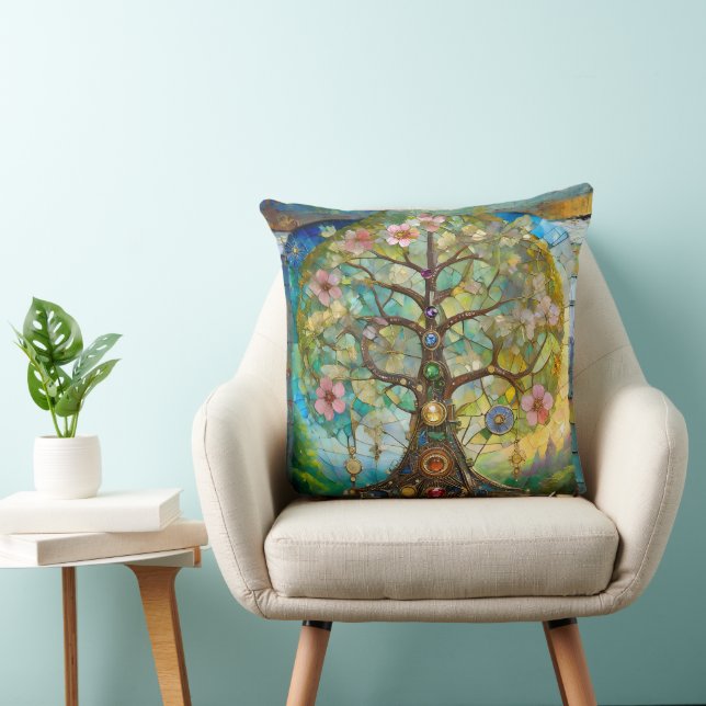Coussin 7 Chakra Fleurissant Arbre De Vie (Chaise)