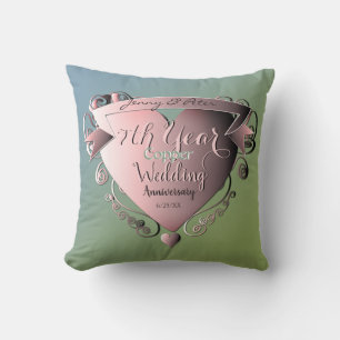 Coussin 7e année Mariage Anniversaire du cuivre vert