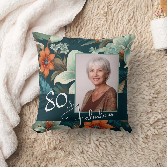 Coussin 80 et fabuleux Motif Flower Photo Anniversaire (Couverture)