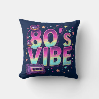 Coussin 80’s Vibe Throw Pillow – Neon Cassette and Galaxy 