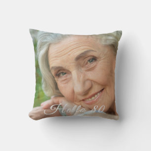 Coussin 80e anniversaire 2 photos bonjour 80 quatre-vingts