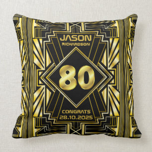 Coussin 80e anniversaire Art Déco Gold Black Great Gatsby