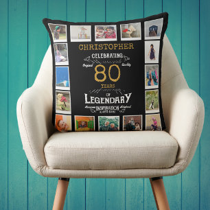 Coussin 80e anniversaire Black Gold Photo Collage