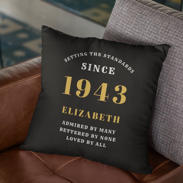 Coussin 80e Anniversaire Né 1943 Aimé Ajouter Votre Nom No (Créateur téléchargé)
