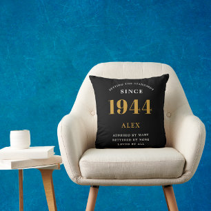 Coussin 80e anniversaire Nom 1944 Black Gold Elegant Chic