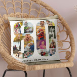 Coussin 80e anniversaire Numéro 80 Photo Collage Beige<br><div class="desc">Cadeau personnalisé 80e anniversaire. Ce coussin décoratif personnalisé a un collage photo soigné en forme de 90 avec des bordures de flocons d'avoine beige neutre et une typographie moderne en bronze. Le modèle est configuré pour que vous puissiez ajouter vos photos, travailler dans le sens des aiguilles d'une montre, ainsi...</div>