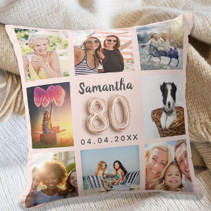 Coussin 80e anniversaire rose or blush rose collage photo