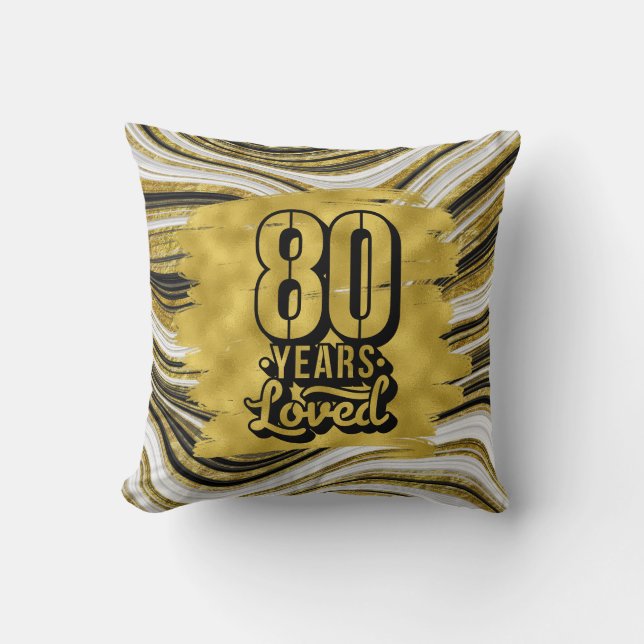 Coussin 80e ans amour anniversaire noir et or thème  (Recto)