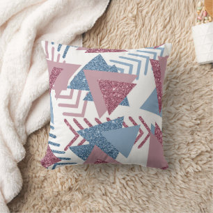 Coussin 80s Abstrait lunaire   Dusty Mauve rose et bleu