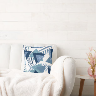 Coussin 80s Luxe Abstrait   Turquoise et bleu marine