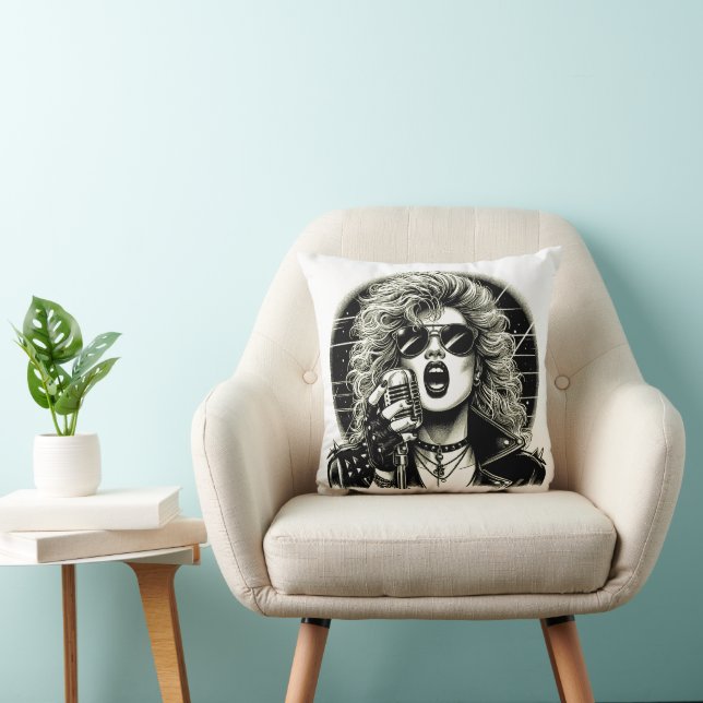 Coussin 80s Rocker chick chick chanteuse encre (Chaise)