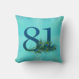 Coussin 81 Anniversaire Élégant Plume de Paon