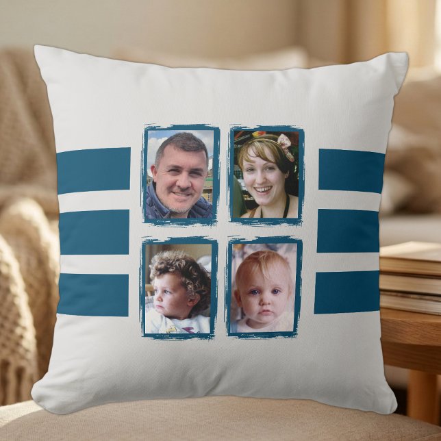 Coussin 8 bandes de photos bleu double face (Créateur téléchargé)