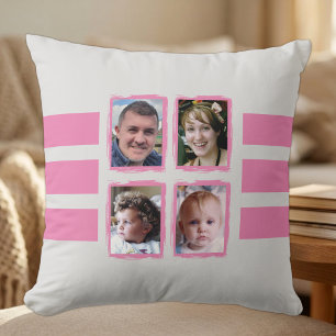 Coussin 8 bandes de photos rose double face