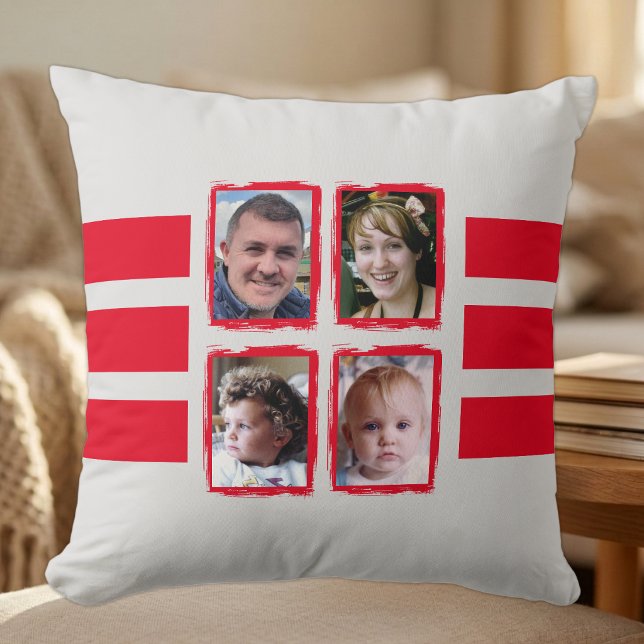 Coussin 8 bandes de photos rouge double face (Créateur téléchargé)