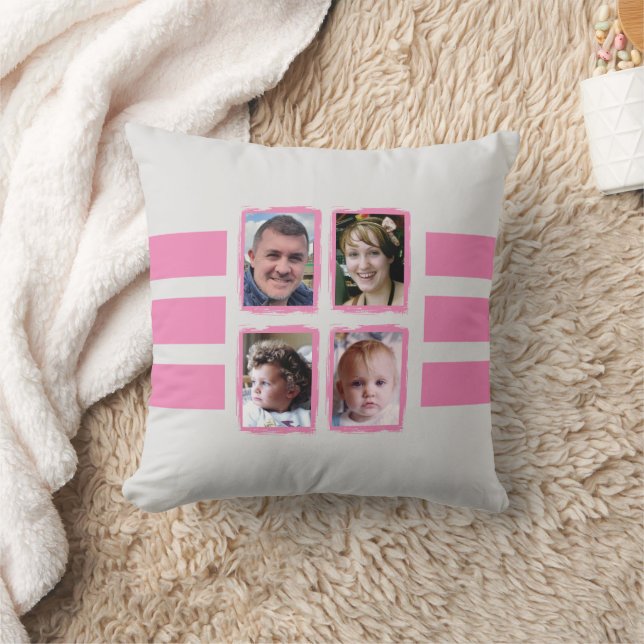 Coussin 8 bandes photo rose double face (Couverture)