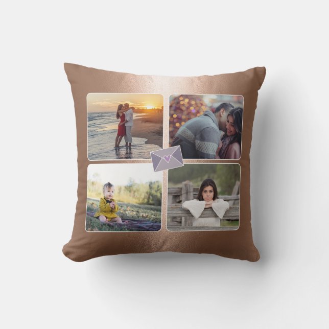 Coussin 8 Photo/ Elégant or cuivre mauve coeur d'amour (Recto)