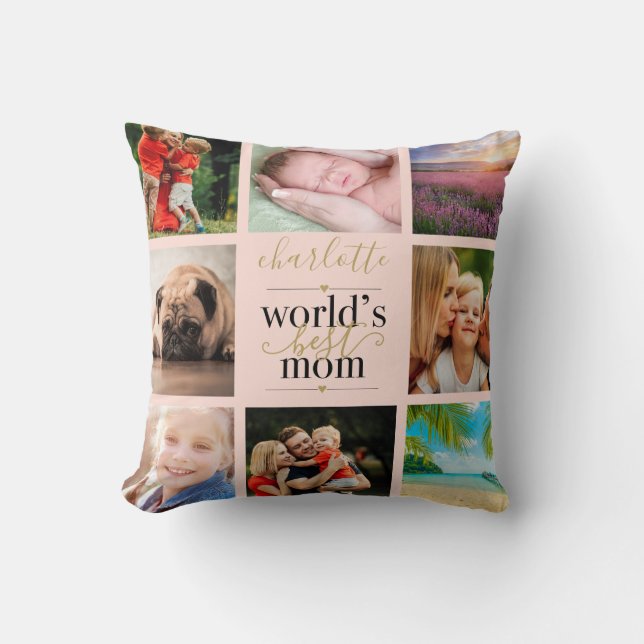 Coussin 8 Photo Mondes Personnalisés Meilleur Maman Blush  (Recto)