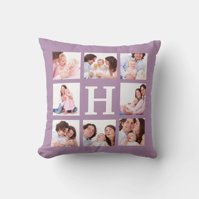 Coussin 8 photos de famille avec le monogramme enorme (Recto)