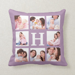 Coussin 8 photos de famille avec le monogramme enorme