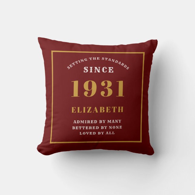 Coussin 90e anniversaire 1931 Elegant Chic Red Personnalis (Recto)