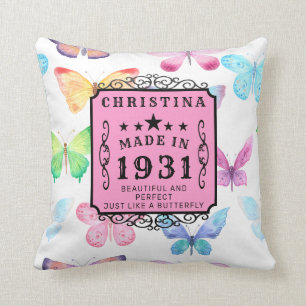 Coussin 90e anniversaire 1931 Élégant papillon personnalis