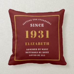 Coussin 90e anniversaire 1931 Élégant rouge chic personnal