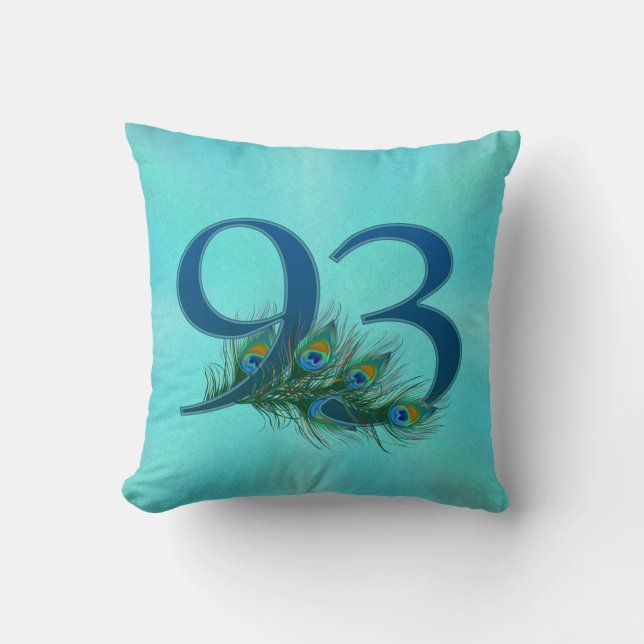Coussin 93 Anniversaire de naissance Élégant plume de paon (Recto)