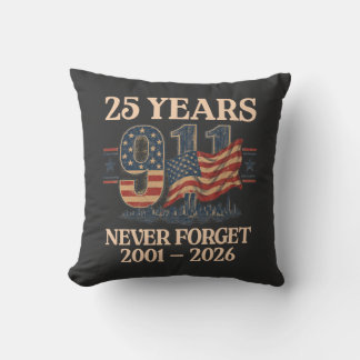 Coussin 9/11 25 Years Never Forget Vintage American Flag