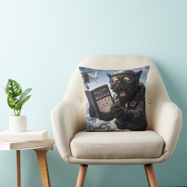Coussin 9/Oh zut, drôle de chat noir de parachutisme lance (Chaise)