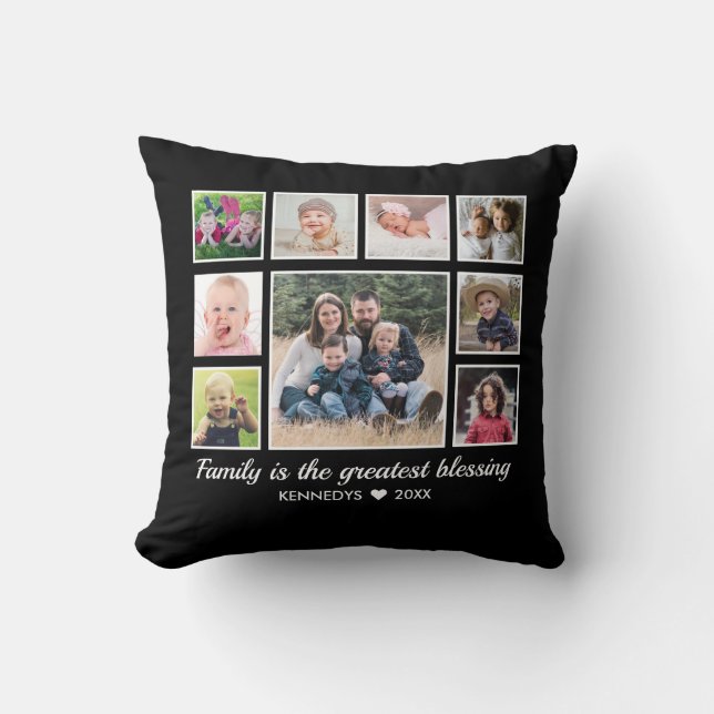 Coussin 9 Photo Collage Famille Citation Monogramme Nom (Recto)