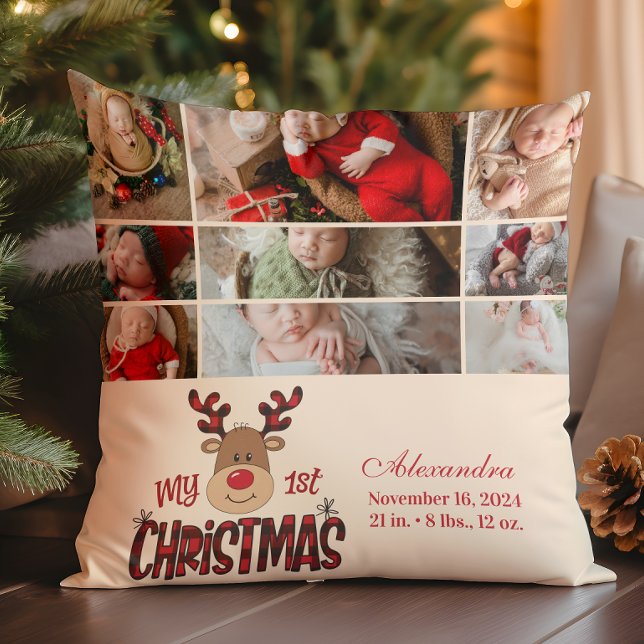 Coussin 9 Photo Plaid Reindeer Baby First Christmas  (Créateur téléchargé)