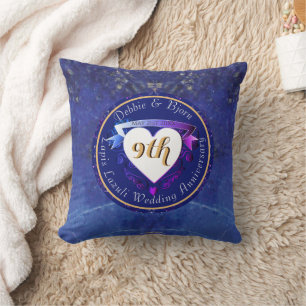 Coussin 9e anniversaire Mariage Lapis Lazuli Coeurs