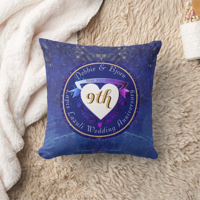 Coussin 9e anniversaire Mariage Lapis Lazuli Coeurs (Couverture)